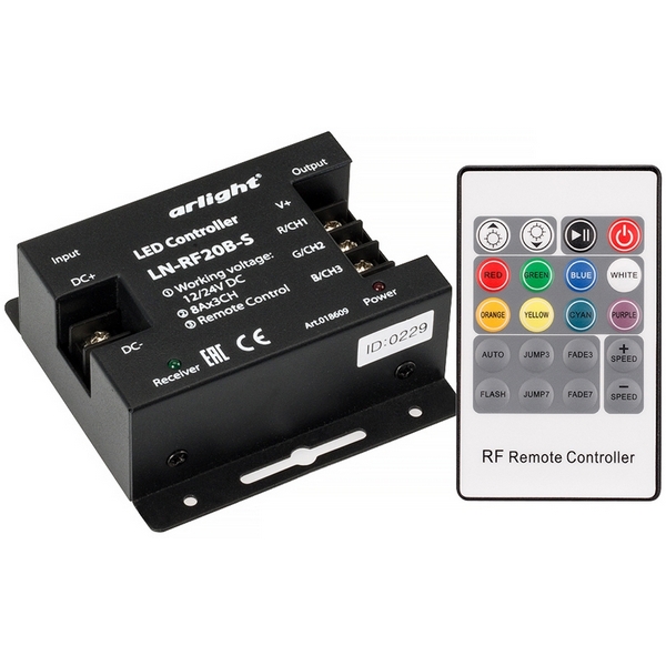 Контроллер LN-RF20B-S (12-24V, 288-576W, ПДУ 20кн) (Arlight, IP20 Металл, 1 год) 018609-15560