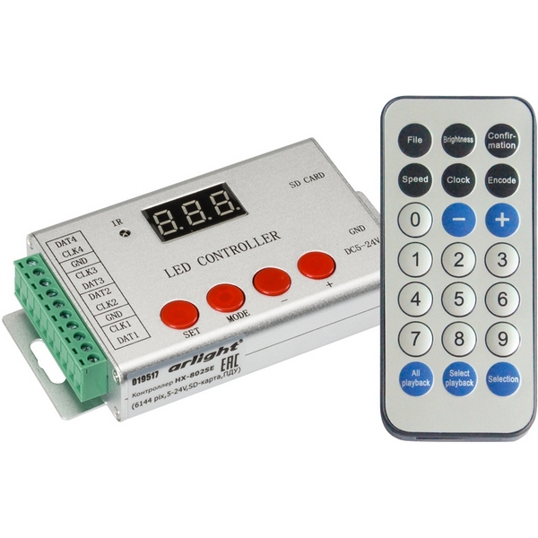Контроллер HX-802SE-2 (6144 pix, 5-24V, SD-карта, ПДУ) (Arlight) 022992-77254