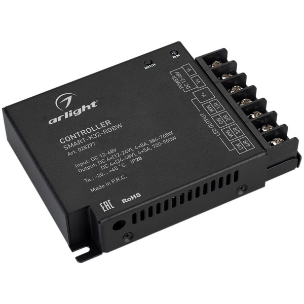 Контроллер SMART-K32-RGBW (12-48V, 4x8A, 2.4G) (Arlight, IP20 Металл, 5 лет) 028297-11404