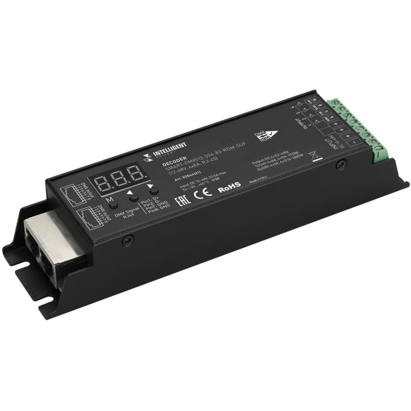 INTELLIGENT ARLIGHT Декодер SMART-DMX512-304-83-RDM-SUF Black (12-48V, 4x8A, RJ-45) (IARL, IP20 Металл, 5 лет) 028444(1)-52799