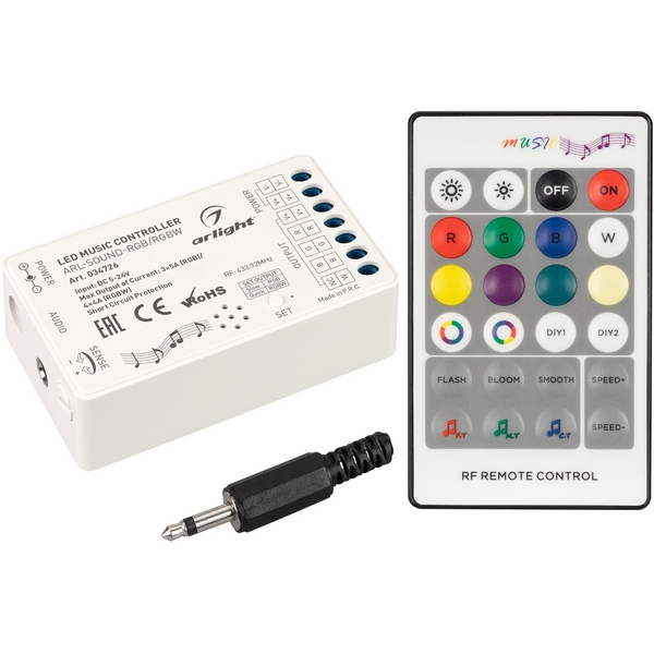 Аудиоконтроллер ARL-SOUND-RGB/RGBW (12-24V, 4x4A, RF ПДУ 24кн) (Arlight, IP20 Пластик, 3 года) 034726-18555