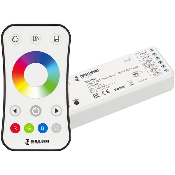 INTELLIGENT Диммер SMART-SET-PWM-104-52-RGBW-SUF White (12-24V, 4x4A, ПДУ RING 10кн, 2.4G) (IARL, IP20 Пластик, 5 лет) 036187-52799