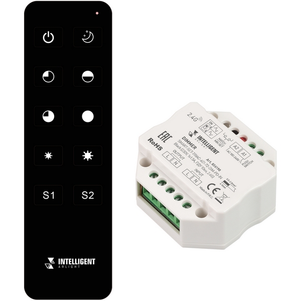 INTELLIGENT Диммер SMART-SET-TRIAC-601-72-DIM-PD-IN Black (230V, 1x1.5A, ПДУ 10кн, 2.4G) (IARL, IP20 Пластик, 5 лет) 036190-52799