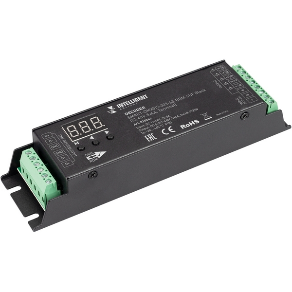 INTELLIGENT Декодер SMART-DMX512-305-63-RDM-SUF Black (12-48V, 5x4A, Terminal) (IARL, IP20 Металл, 5 лет) 036244-52799