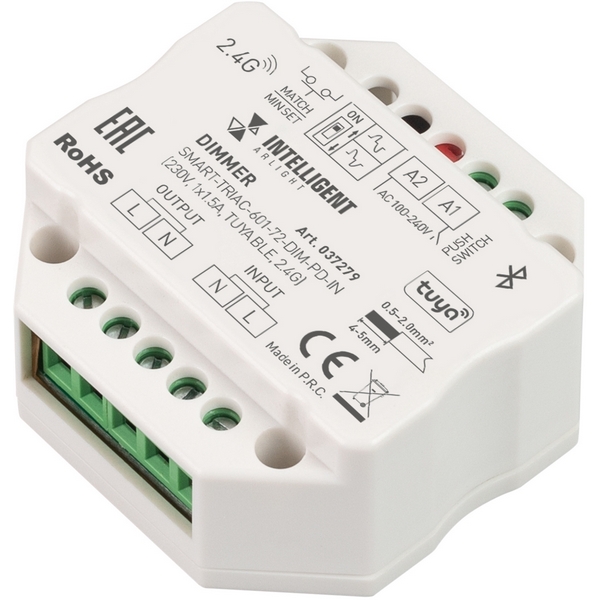 INTELLIGENT Диммер SMART-TRIAC-601-72-DIM-PD-IN (230V, 1x1.5A, TUYA BLE, 2.4G) (IARL, IP20 Пластик, 5 лет) 037279-52799