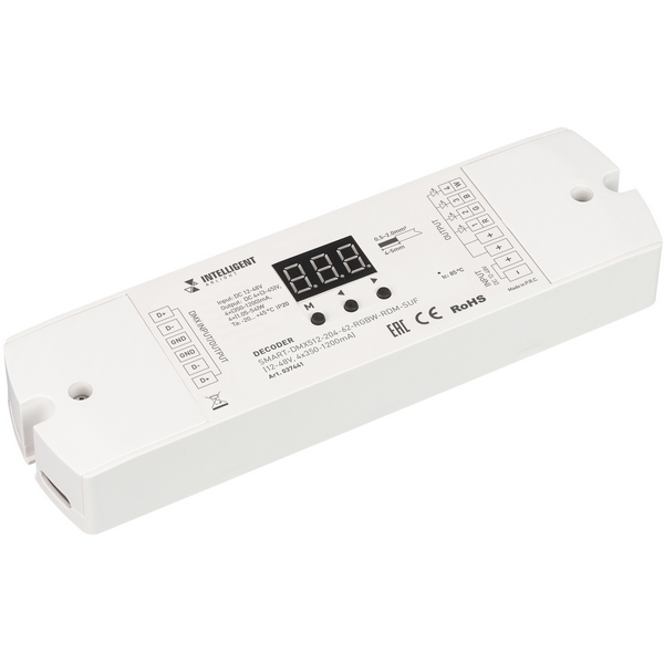 INTELLIGENT Декодер SMART-DMX512-204-62-RGBW-RDM-SUF (12-48V, 4x350-1200mA) (IARL, IP20 Пластик, 5 лет) 037441-52799