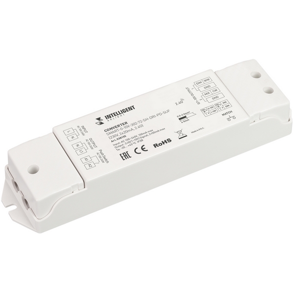 INTELLIGENT Конвертер SMART-0-10V-302-72-SH-DRI-PD-SUF (230V, 2x20mA, 2.4G) (IARL, IP20 Пластик, 5 лет) 038155-52799