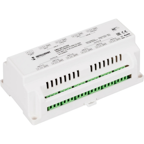 INTELLIGENT ARLIGHT Сплиттер SMART-DMX512-306-72-DIN (12-48V, 2-in, 6-out, RS-485) (IARL, IP20 Металл, 5 лет) 038937-52799