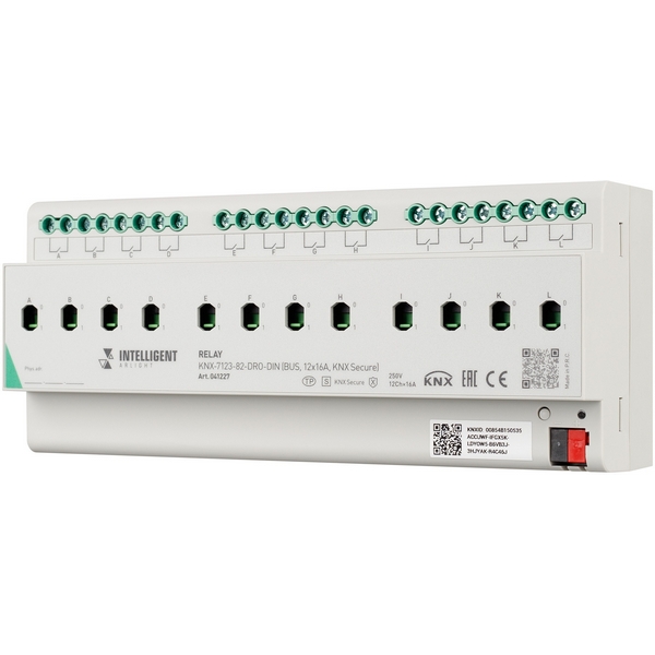 INTELLIGENT ARLIGHT Релейный модуль KNX-7123-82-DRO-DIN (BUS, 12x16A, KNX Secure) (IARL, IP20 Пластик, 2 года) 041227-65741