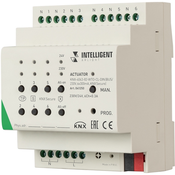 INTELLIGENT ARLIGHT Актуатор KNX-4063-82-WTO-CL-DIN (BUS/230V, 6x300mA, KNX Secure) (IARL, IP20 Пластик, 2 года) 041250-52799