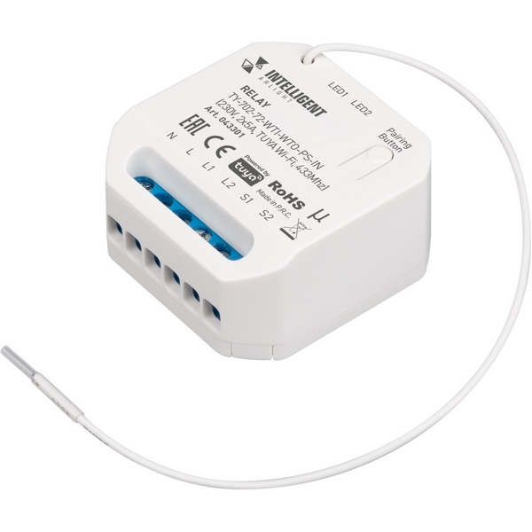 INTELLIGENT ARLIGHT Релейный модуль TY-702-72-WTI-WTO-PS-IN (230V, 2x5A, TUYA Wi-Fi, 433Mhz) (IARL, IP20 Пластик, 3 года) 043301-65741