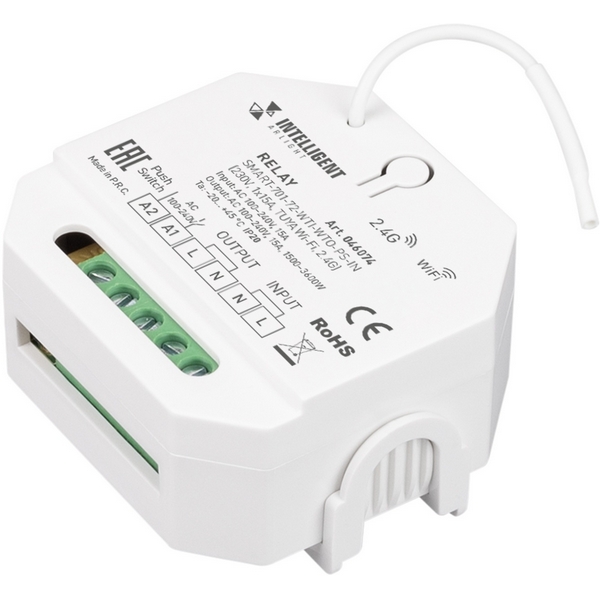 INTELLIGENT ARLIGHT Релейный модуль SMART-701-72-WTI-WTO-PS-IN (230V, 1x15A, TUYA Wi-Fi, 2.4G) (IARL, IP20 Пластик, 5 лет) 046074-65741
