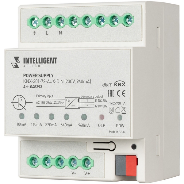 INTELLIGENT ARLIGHT Блок питания шины KNX-301-72-AUX-DIN (230V, 960mA) (IARL, IP20 Пластик, 2 года) 048393-52799