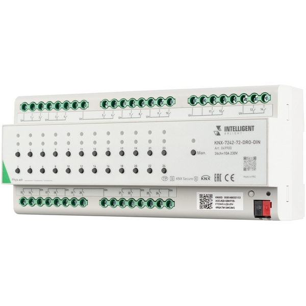 INTELLIGENT ARLIGHT Релейный модуль KNX-7242-72-DRO-DIN Grey (BUS, 24x10A) (IARL, IP20 Пластик, 2 года) 049900-65741