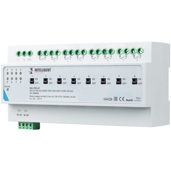 INTELLIGENT ARLIGHT Релейный модуль DALI2-708-82-ADDR-DRO-DIN Grey (230V, 8x16A) (IARL, IP20 Пластик, 3 года) 050548-65741