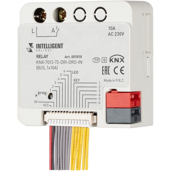 INTELLIGENT ARLIGHT Релейный модуль KNX-7013-72-DRI-DRO-IN (BUS, 1x10A) (IARL, IP20 Пластик, 2 года) 051010-65741