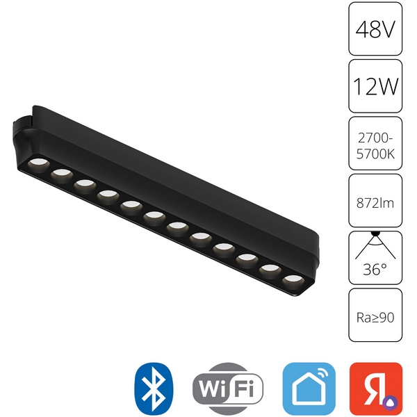 Магнитный трековый светильник LED 48V Arte Lamp Rapid A2954PL-1BK-76086 (Умный дом, Алиса)