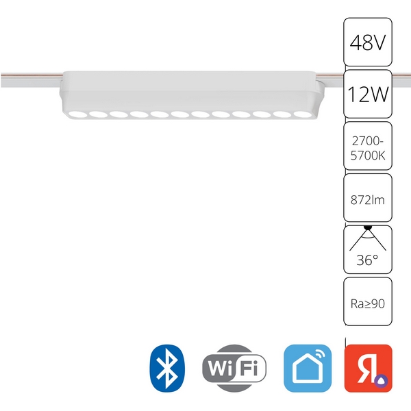 Магнитный трековый светильник LED 48V Arte Lamp Rapid A2954PL-1WH-57890 (Умный дом, Алиса)