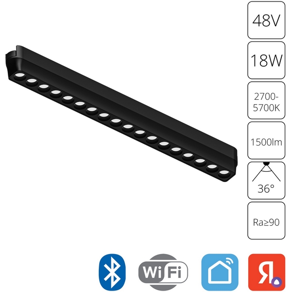 Магнитный трековый светильник LED 48V Arte Lamp Rapid A2969PL-1BK-57890 (Умный дом, Алиса)