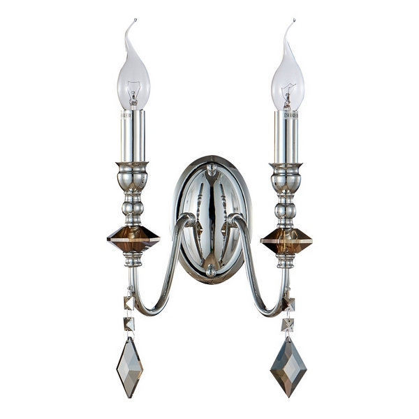 Бра Crystal Lux MERCEDES AP2 CHROME/SMOKE-67006 в виде свечи