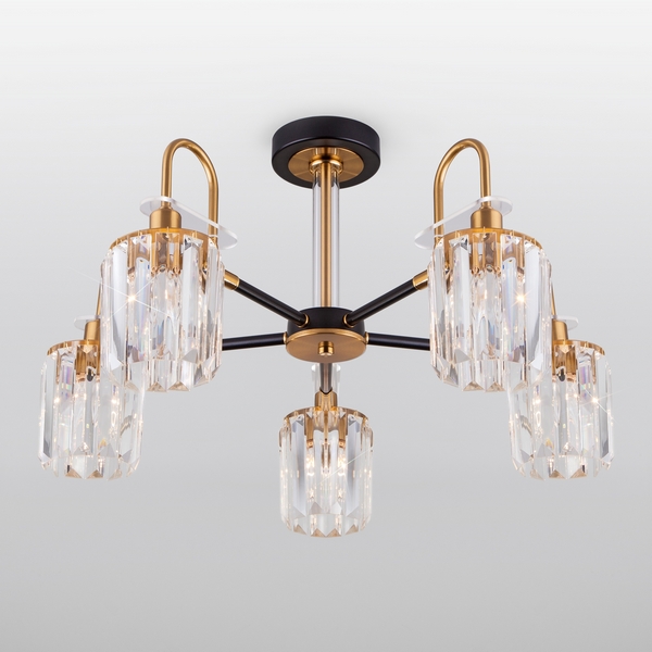 Потолочная люстра хрустальная 70090/5 Eurosvet Tenia черный (Умный дом, Алиса, WiFi, голосовое управление)