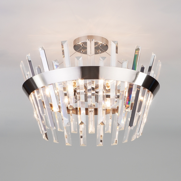 Потолочная люстра хрустальная 10111/5 Eurosvet Steccato сатин-никель (Умный дом, Алиса, WiFi, голосовое управление)