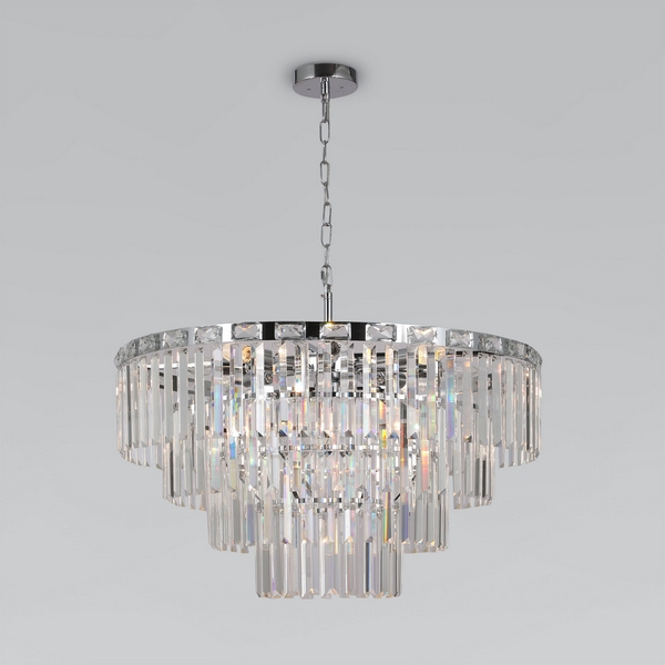 Подвесная каскадная люстра хрусталь 10130/10 хром Eurosvet Elegante (Умный дом, Алиса, WiFi, голосовое управление)