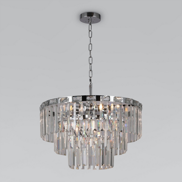 Подвесная каскадная люстра хрусталь 10130/8 хром Eurosvet Elegante (Умный дом, Алиса, WiFi, голосовое управление)