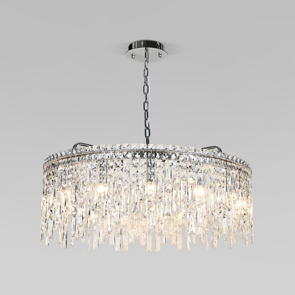 Подвесная люстра хрустальная Eurosvet Blitz 60159 хром/ прозрачный хрусталь Strotskis (Умный дом, Алиса, WiFi, голосовое управление)