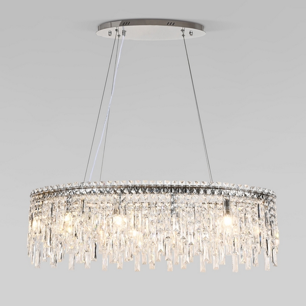 Подвесная люстра хрустальная Eurosvet Blitz 60159/10 хром/ прозрачный хрусталь Strotskis (Умный дом, Алиса, WiFi, голосовое управление)