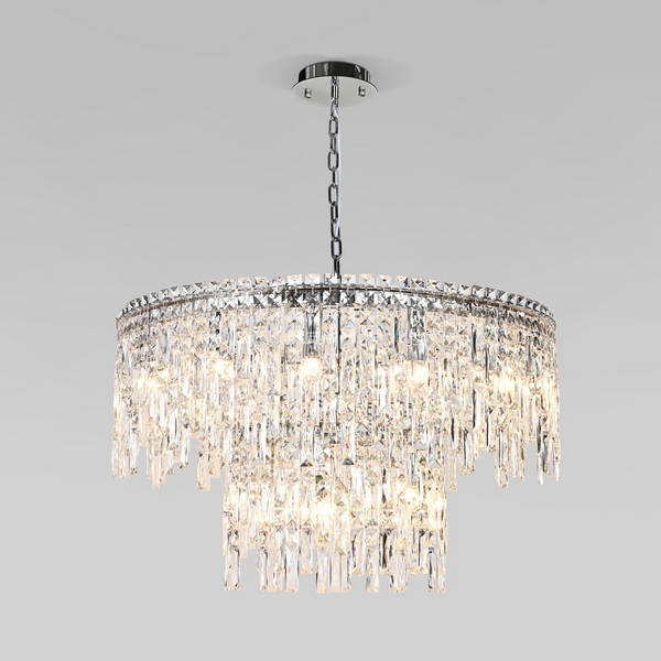 Подвесная люстра хрустальная Eurosvet Blitz 60160 хром/ прозрачный хрусталь Strotskis (Умный дом, Алиса, WiFi, голосовое управление)