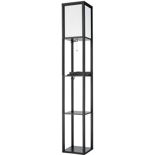 Торшер колонна с USB-портом Lumion Practic 8093/1F черный/белый, дерево/текстиль Е27 1*60W 220V