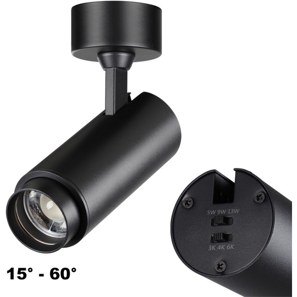 Светильник накладной с перекл. цв. температуры, мощности Novotech Nail 359222-45894 OVER черный IP20 LED 3000К4000К6000К 5W/9W/13W 220V