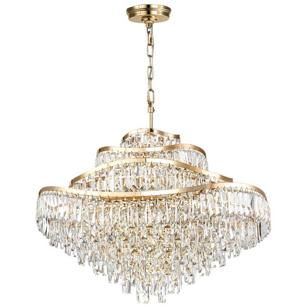 Подвесная каскадная люстра Odeon Light Wayta 5073/25-58156 золото/прозрачный/металл/хрусталь E14 25*40W с подвесками