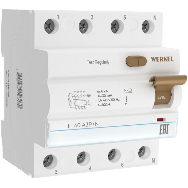 Устройство защитного отключения 3P+N 40 A 30 mА АС 6 kА Werkel W914P406-44144 (a062565)