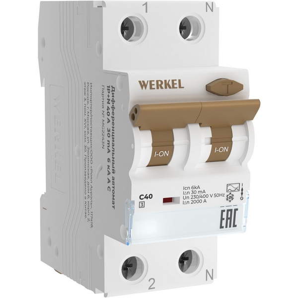 Дифференциальный автомат 1P+N 40 A 30 mA 6 kA C A Werkel W922P164-46734 (a065619)